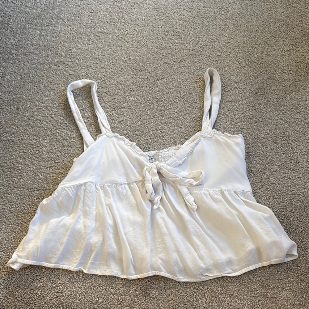American Eagle Outfitters White Ruffled Tie Front Crop Camisole